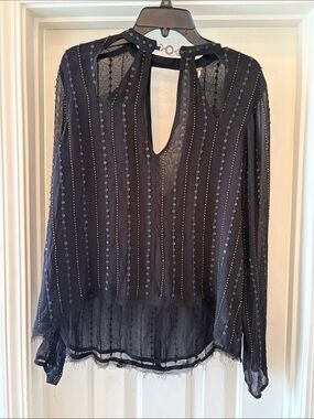 Free People Black Embellished Open Back Blouse/ Beaded Detail/ Medium Boho